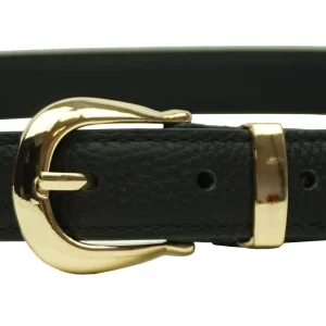 Ceinture en cuir noire boucle dorée - Anais