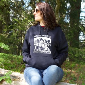 Sweat à capuche Femme – Près des marmottes, loin des blaireaux (Nouveau modèle)
