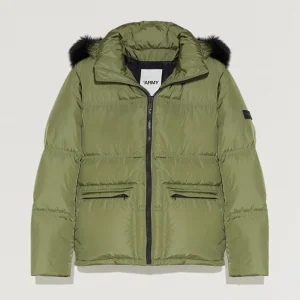 Doudoune en gabardine à capuche avec fourrure de renard