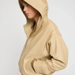 Blouson à capuche en cuir d'agneau