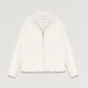 Blouson à capuche en maille et laine d'agneau frisé