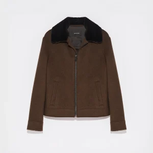 Veste en tissu mélange laine-cachemire avec col en fourrure de vison rasé