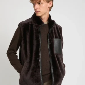 Gilet réversible en peau lainée et tissu technique