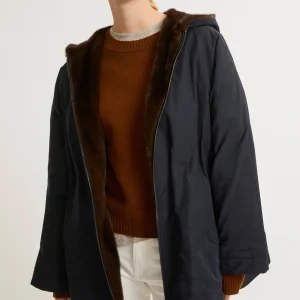 Parka esprit cape en tissu technique et fourrure de vison long poil