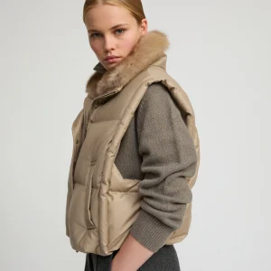 Gilet en flanelle avec col en fourrure de zibeline