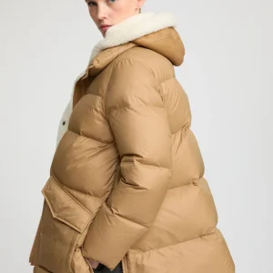 Doudoune "A" line avec plastron en peau lainée d'agneau