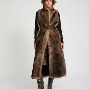 Gilet long en peau lainée d'agneau Toscane