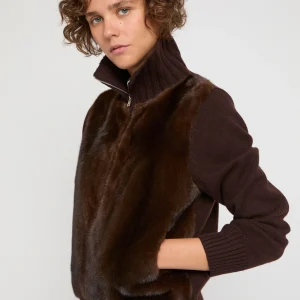 Veste en fourrure de vison et maille Mérinos