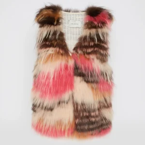 Gilet multicolore sans manches fourrure