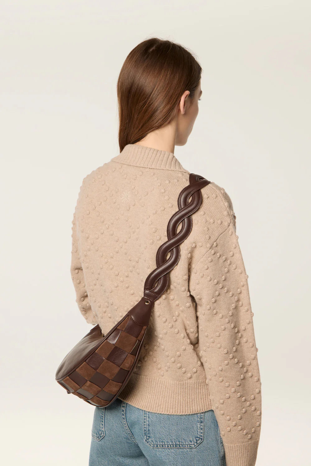 Sac bandoulière motif damier bi-matière – Image 4