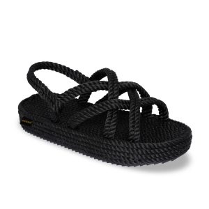 Sandales corde plateforme noires - BOHONOMAD