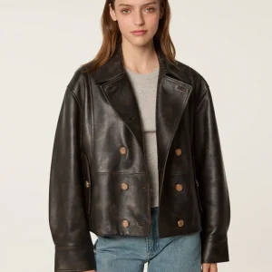 Veste en cuir à double boutonnage