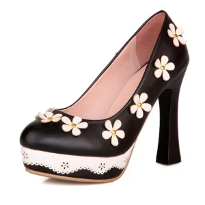 Chaussure Pin-Up  Fleurie Noire