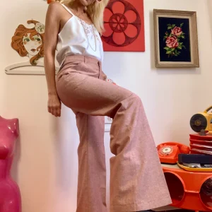 Pantalon Pattes d’éléphant Vintage Tergal 1970 Rouge