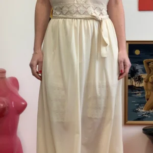 Longue Robe Vintage 1970 Dentelle Ceinture Chic