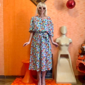 Magnifique Robe a Fleurs Colorées Vintage 1990