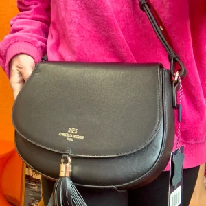 Sac Cuir Noir Neuf Besace Inès de la Fressange Paris France avec étiquette