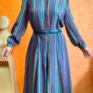 Robe élégance rayures Vintage en Viscose Originale