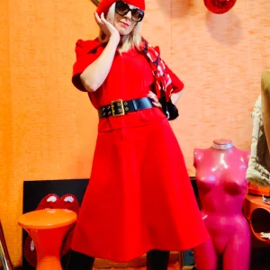 Robe Rouge Col pelle à tartes Vintage 1970