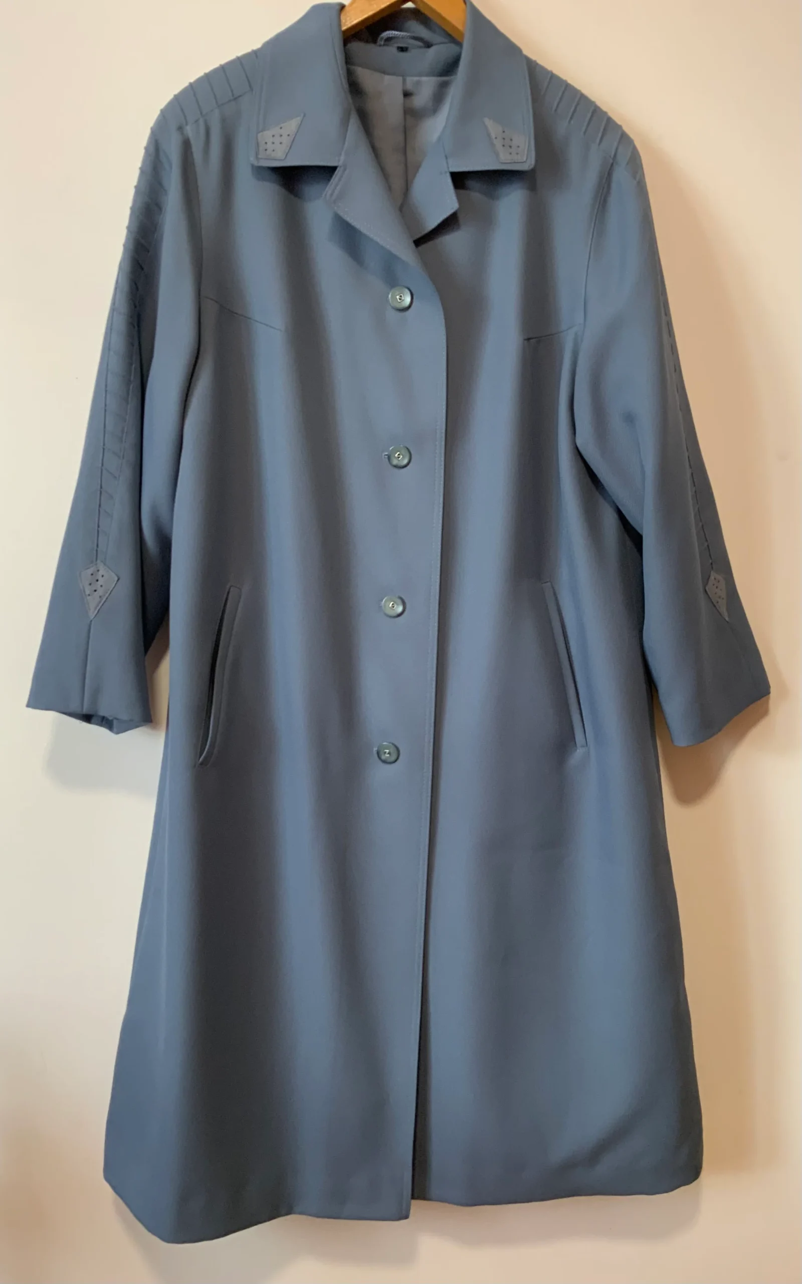 Veste Longue bleue Vintage 1980 Empiècements Daim Original – Image 4