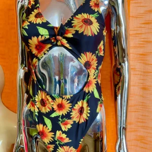 Maillot de bain original ouvert et Fleurs Oranges tournesols 2000’ Vintage