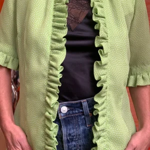 Veste Chemisier Frous Frous et petits pois vert vif Vintage France Original