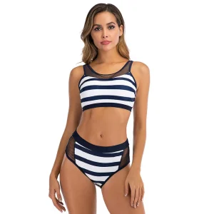 Maillot de Bain Vintage  Rayé Bleu et Blanc
