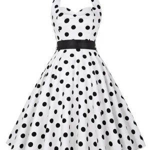 Robe Guinguette  Blanche à Pois Noirs