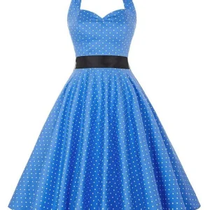 Robe Guinguette  Bleu Ciel à Pois Blancs